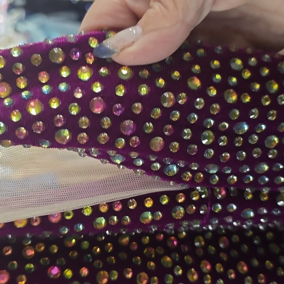 Magenta Stretch Velvet Prom Dress - Picture 6 of 6